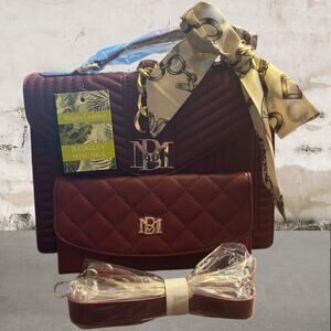 Badgley Mischka NWT Quilted Wine Crossbody Bag & Matching Wallet